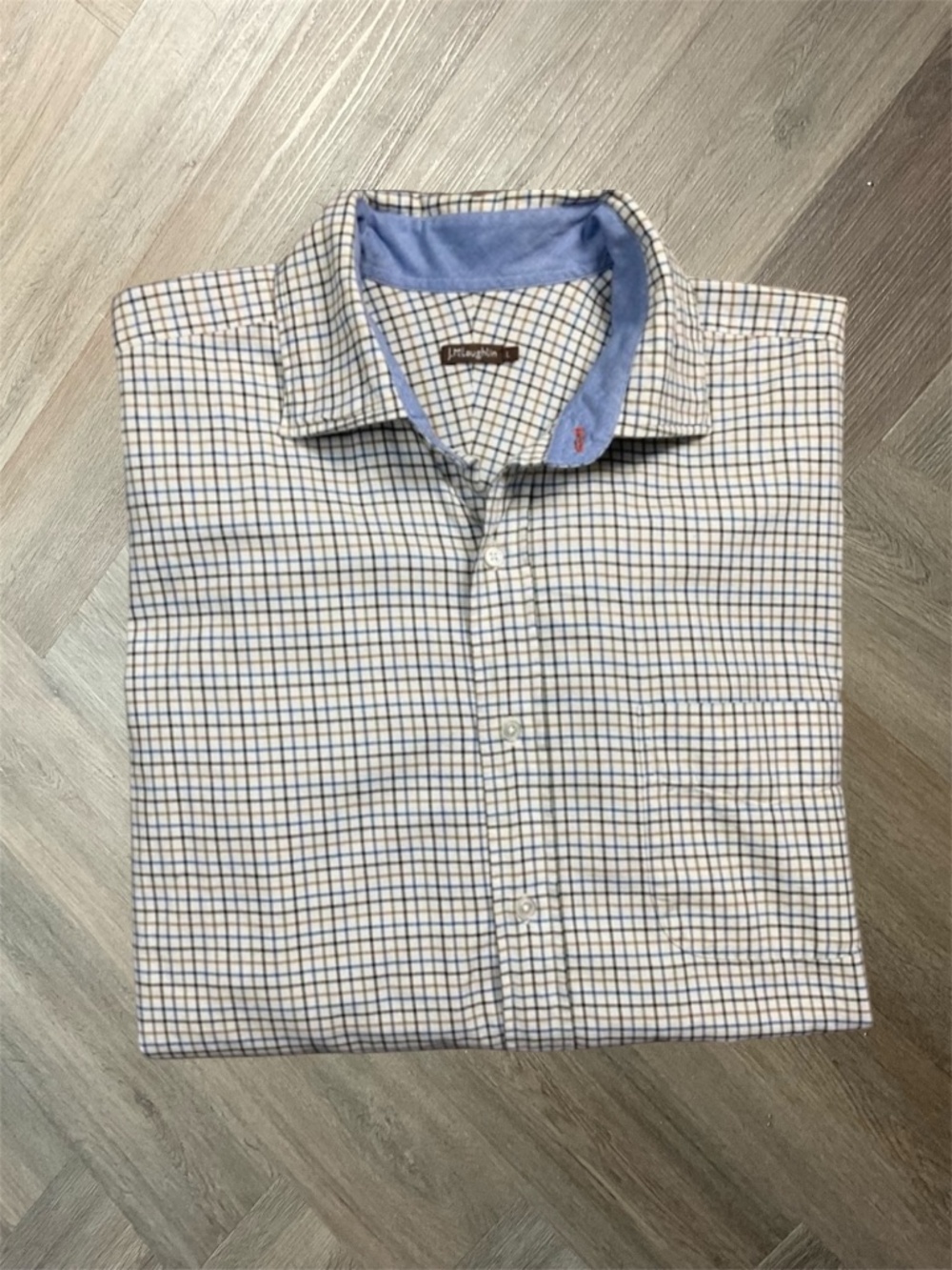 J.McLaughlin Tattersall Check Long Sleeve Button Up Shirt Mens Large White Blue